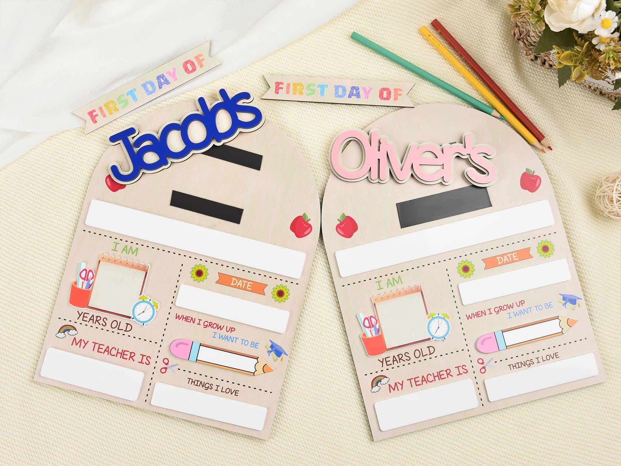 Personalized Back To School Sign,Custom Last Day of School Sign,Wood Name Sign,First And Last Day School Dry Erase Sign,Wooden School Board
