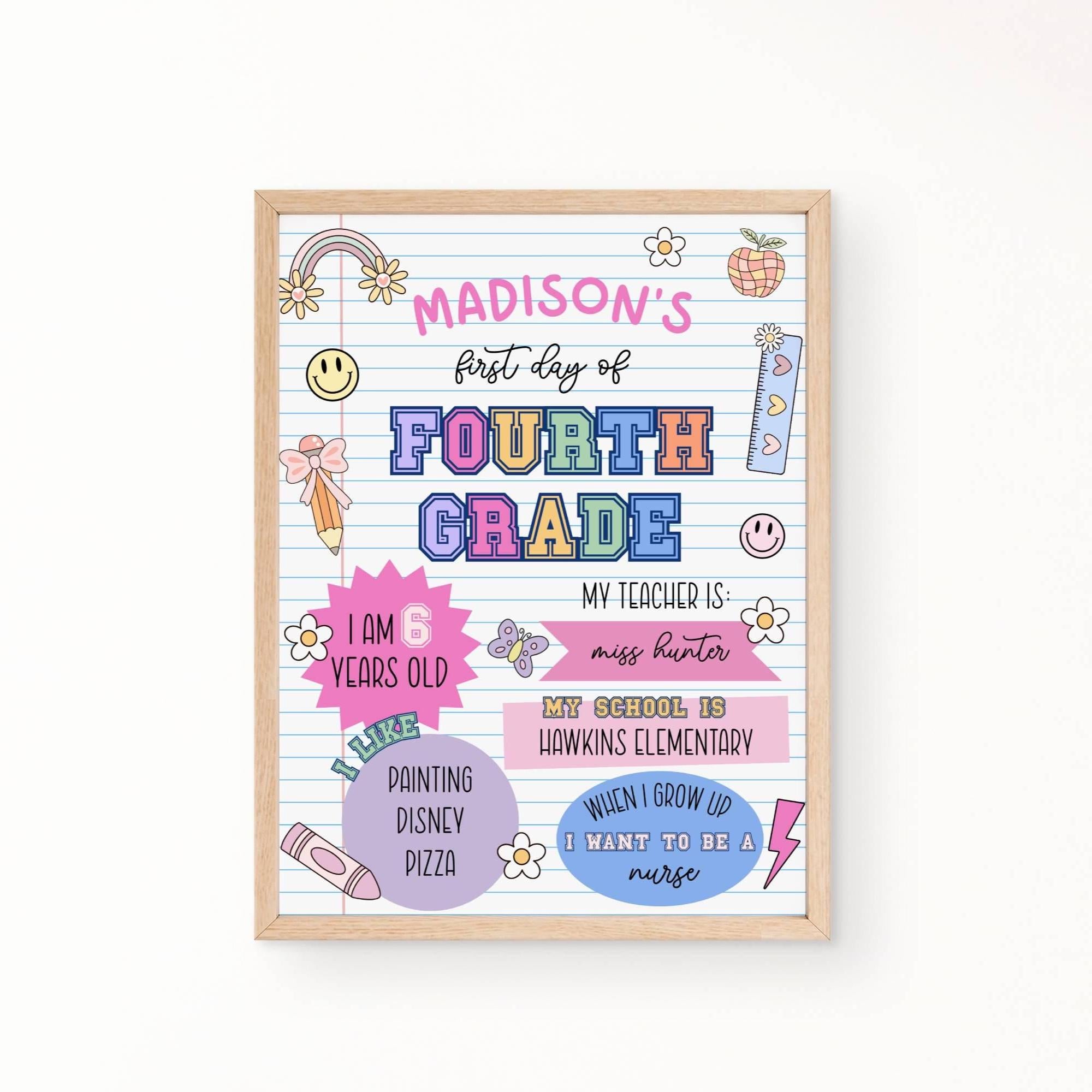 Custom First Day of School Sign Printable, Editable Back to School Sign, Personalized Last Day of 4th Grade Poster, Kids School Photo Prop