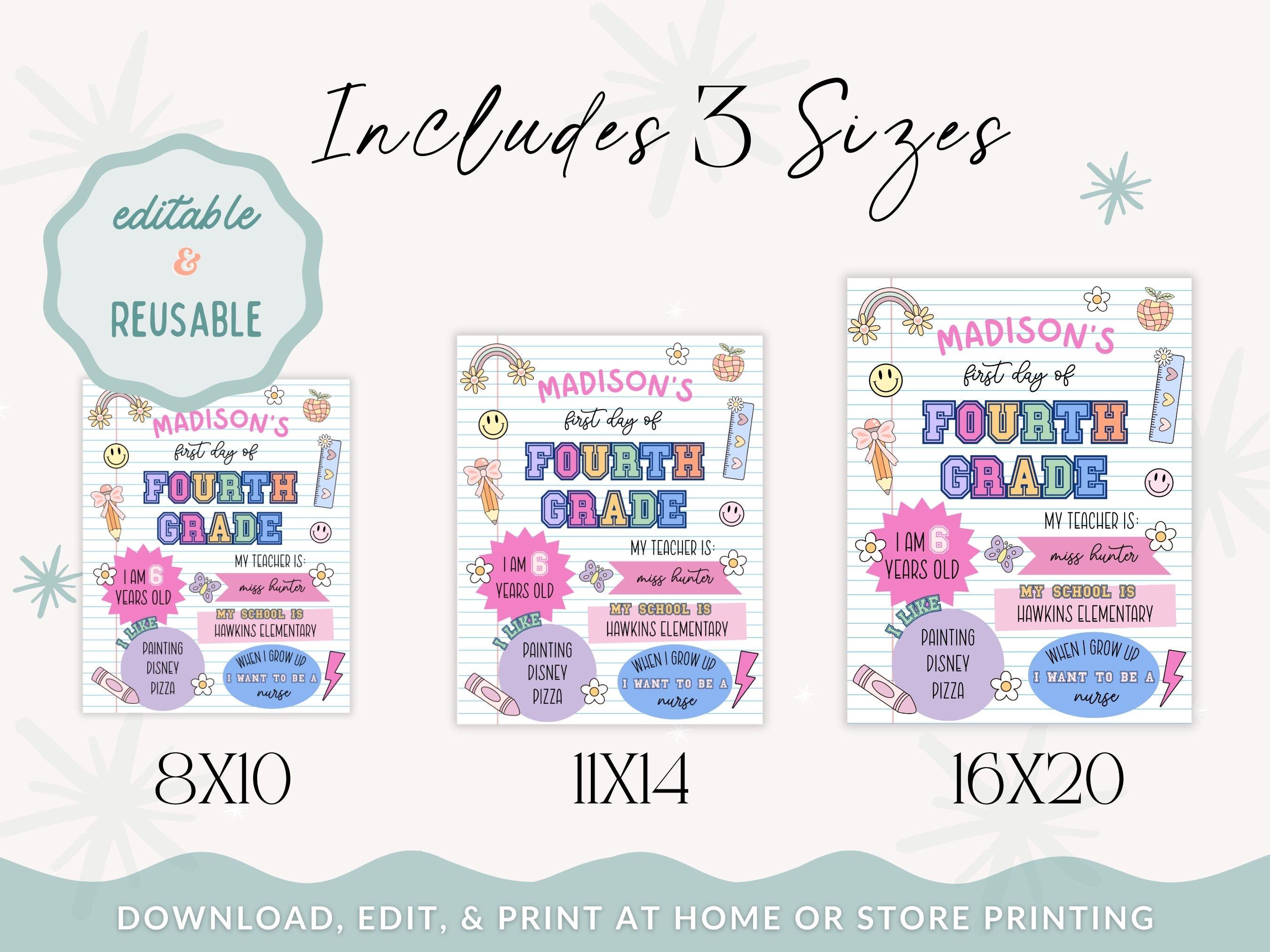 Custom First Day of School Sign Printable, Editable Back to School Sign, Personalized Last Day of 4th Grade Poster, Kids School Photo Prop