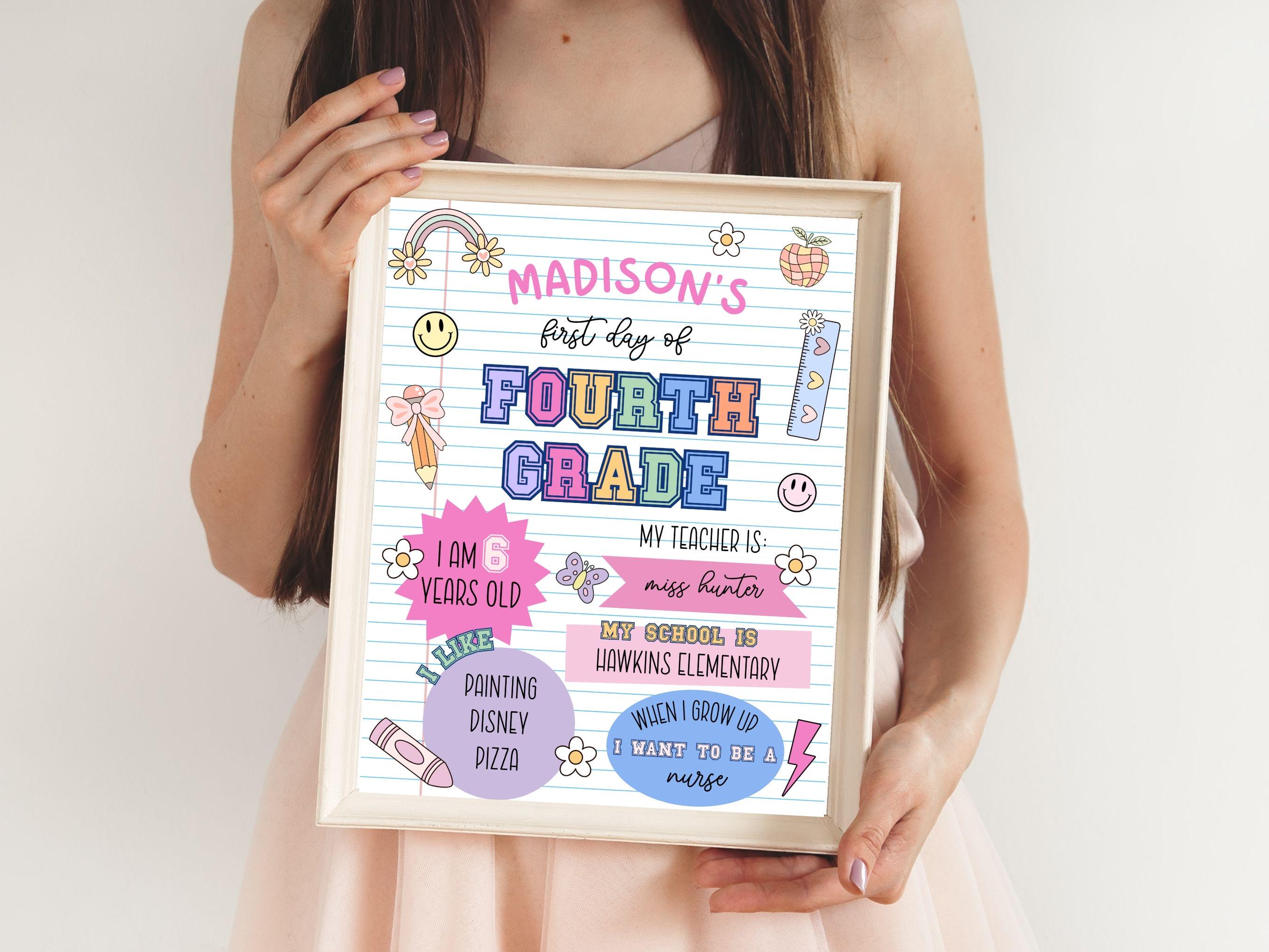 Custom First Day of School Sign Printable, Editable Back to School Sign, Personalized Last Day of 4th Grade Poster, Kids School Photo Prop