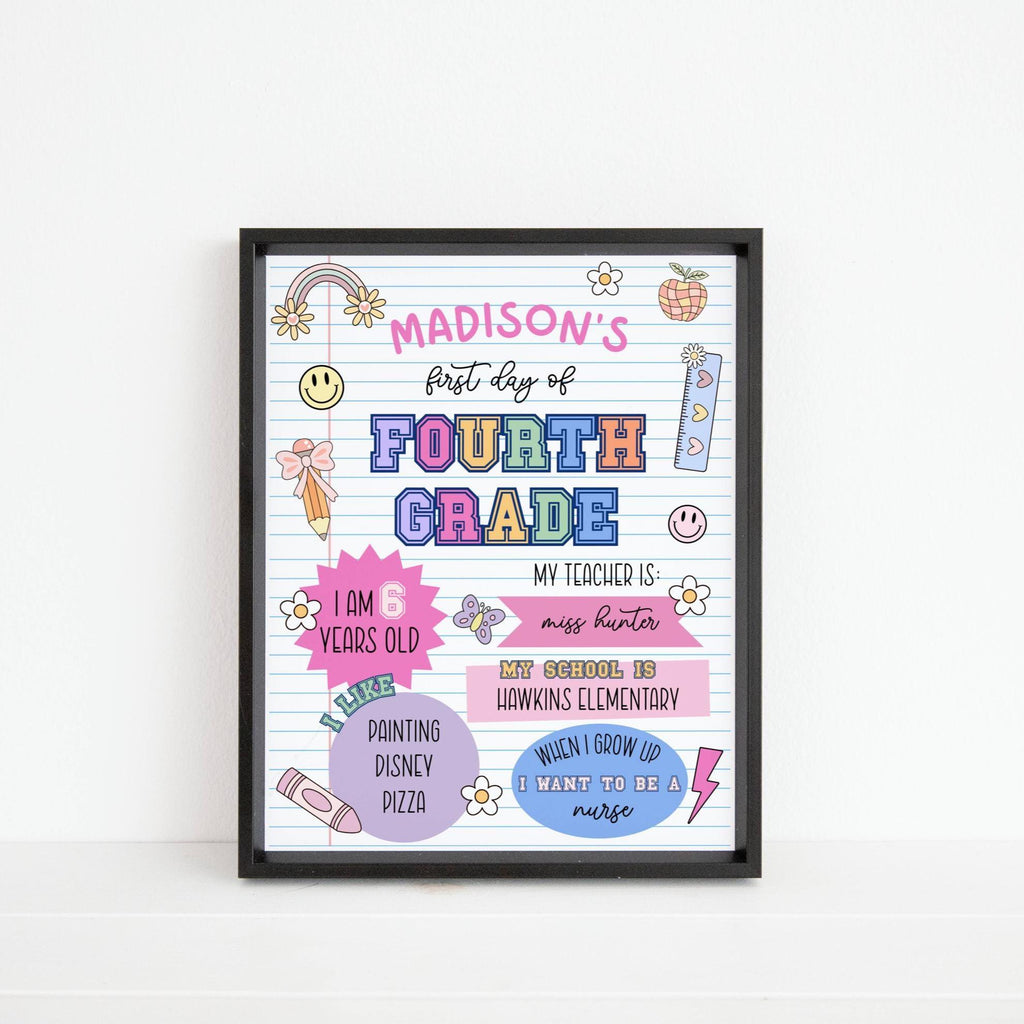 Custom First Day of School Sign Printable, Editable Back to School Sign, Personalized Last Day of 4th Grade Poster, Kids School Photo Prop