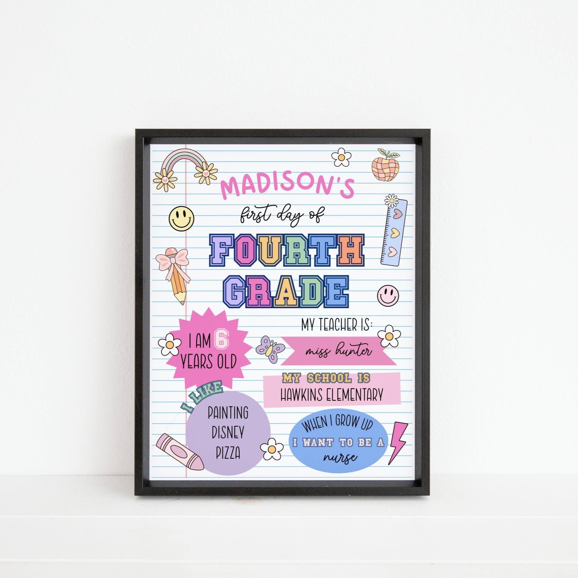Custom First Day of School Sign Printable, Editable Back to School Sign, Personalized Last Day of 4th Grade Poster, Kids School Photo Prop