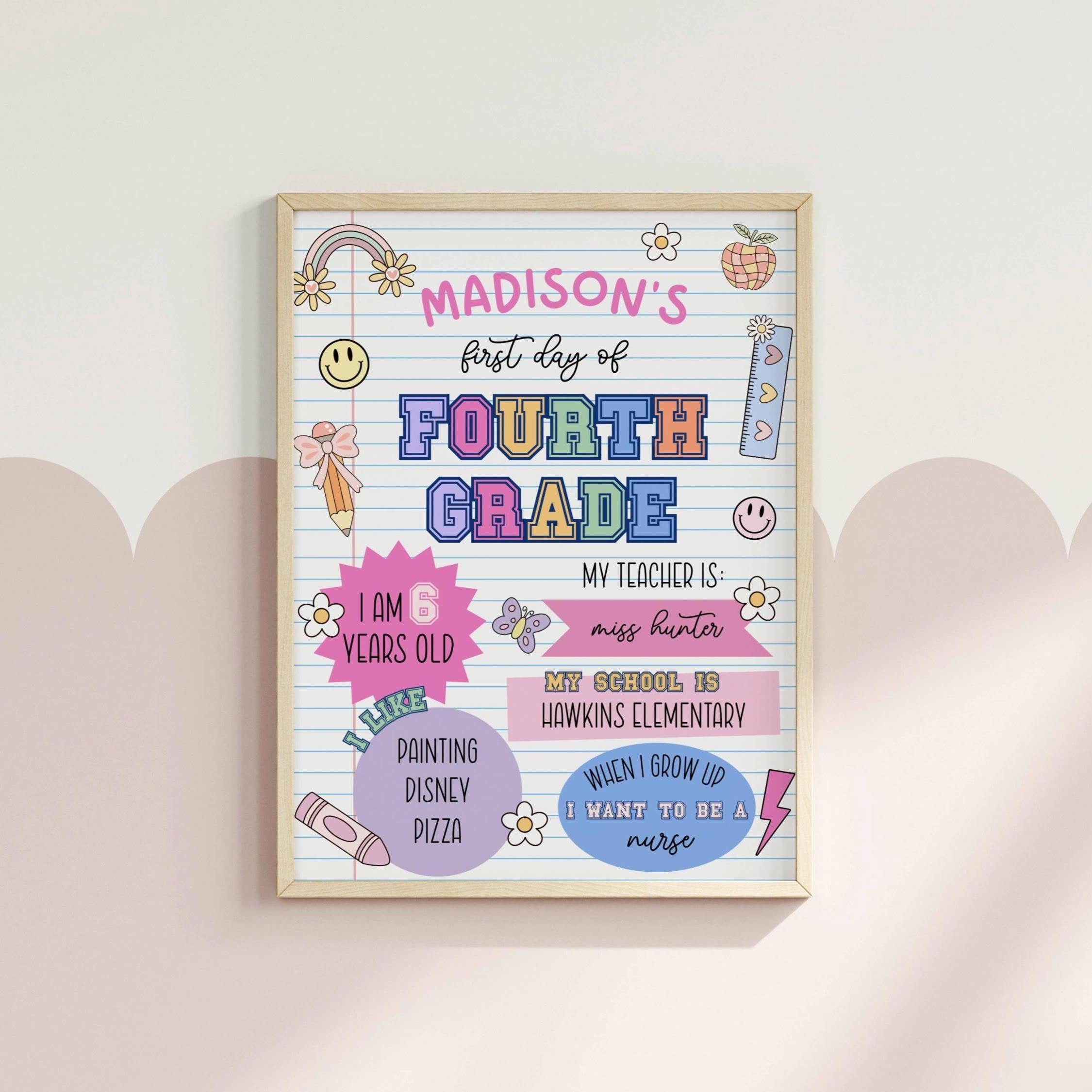 Custom First Day of School Sign Printable, Editable Back to School Sign, Personalized Last Day of 4th Grade Poster, Kids School Photo Prop
