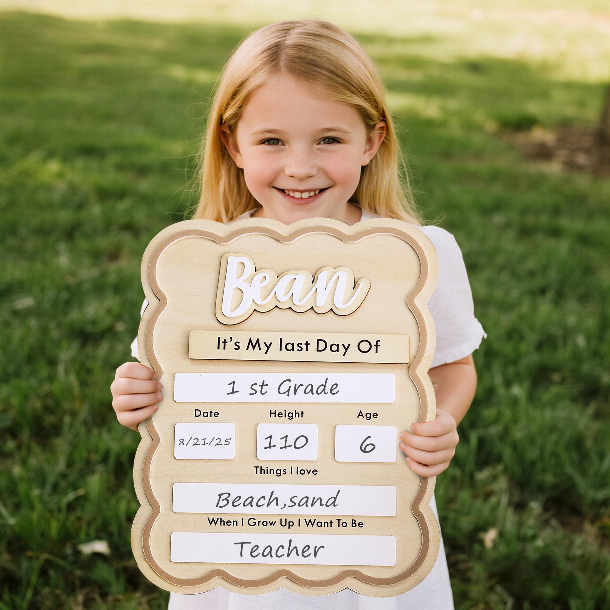 Cute First and Last Day Dry Erase School Sign, Reusable Back to School Sign, 1st Day School Wooden Board, Preschool or Kindergarten