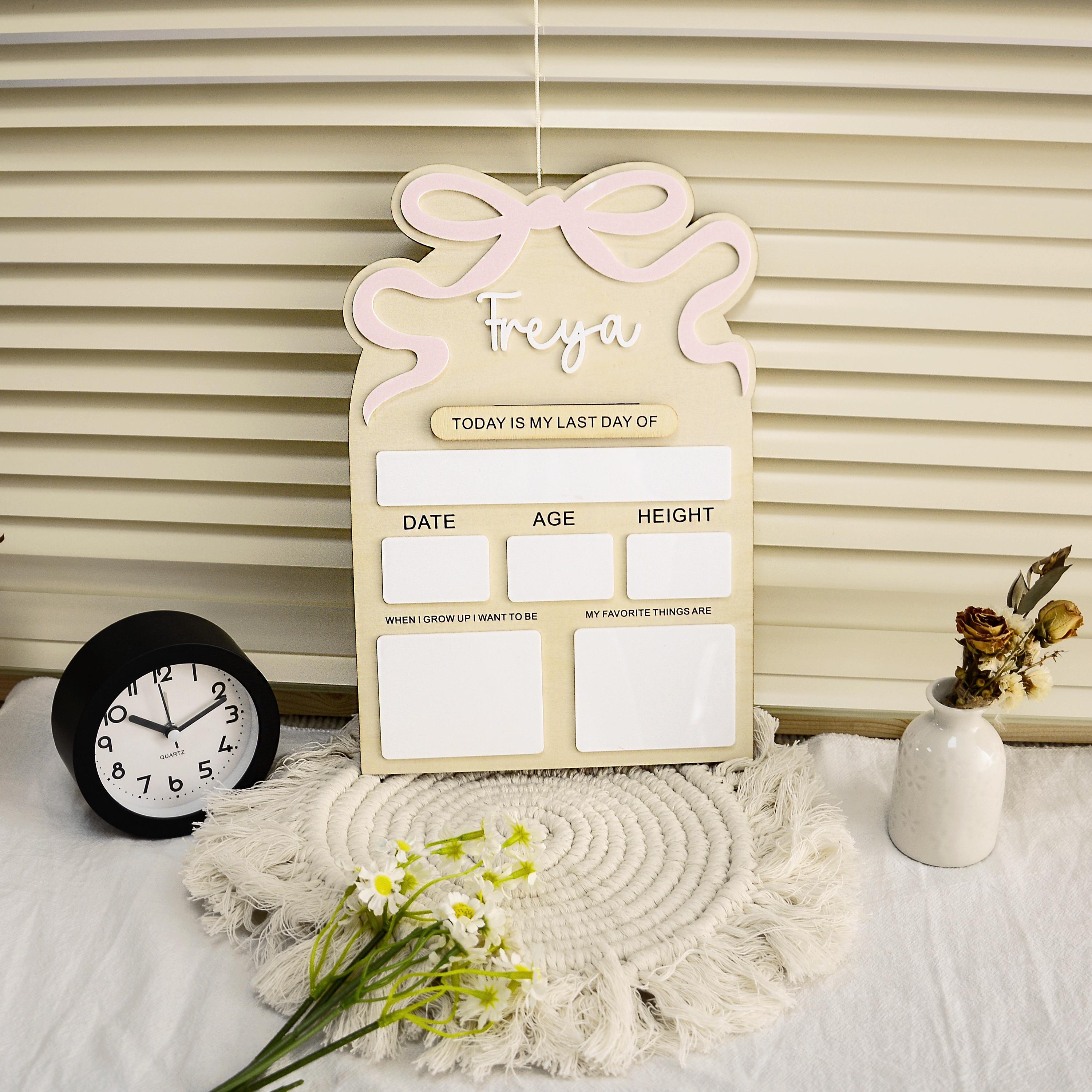 Wooden First Day/Last Day Sign for Kids, Interchangeable Personalized Back to School Sign, 1st Day of Preschool, Pink Bow School Sign