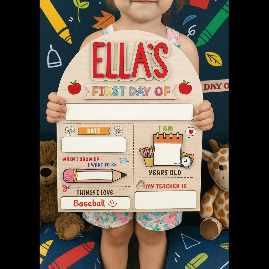 Personalized First Day School Sign, Back to School Sign, Kindergarten 1st Day of School Sign, First Day School Wooden School Board