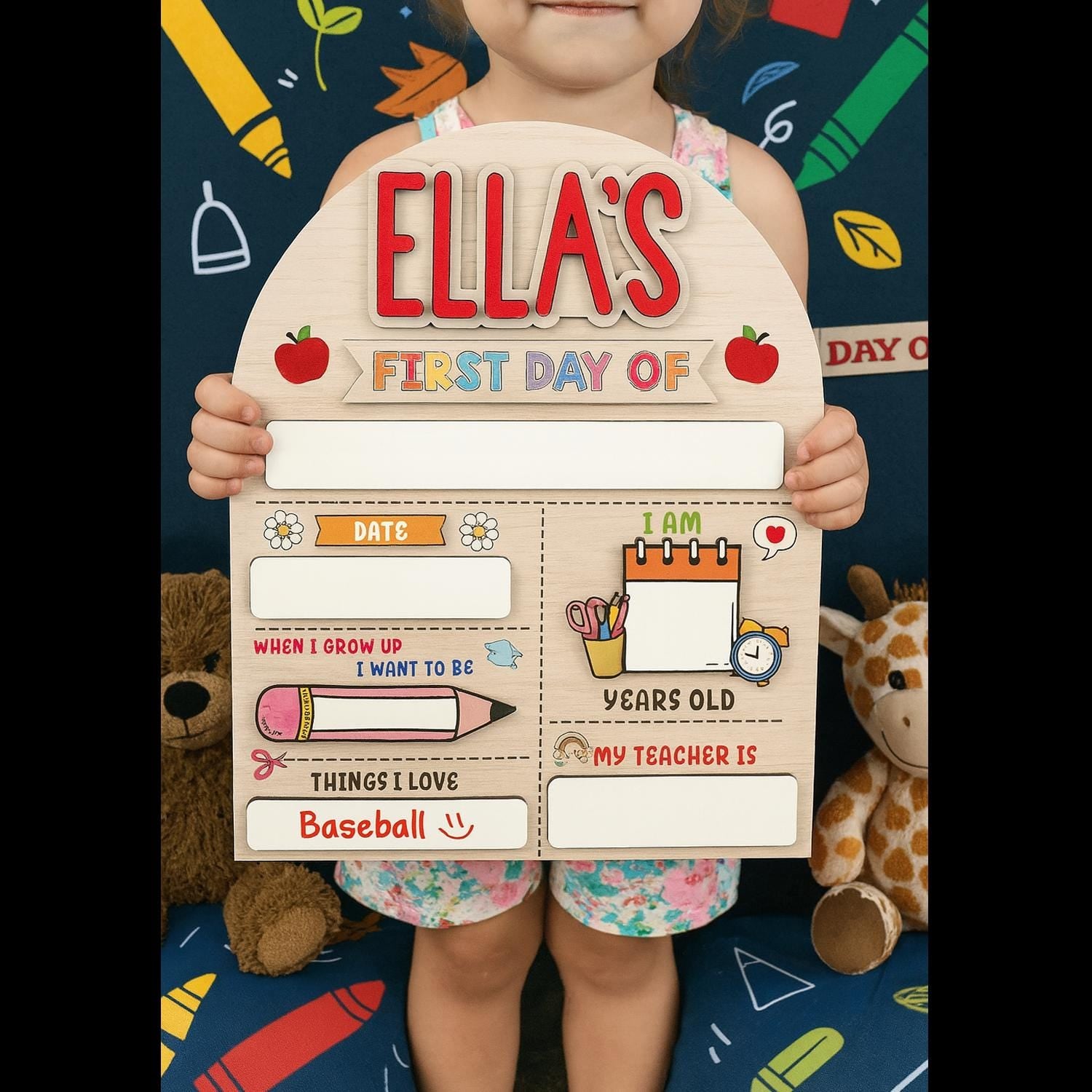 Personalized First Day School Sign, Back to School Sign, Kindergarten 1st Day of School Sign, First Day School Wooden School Board