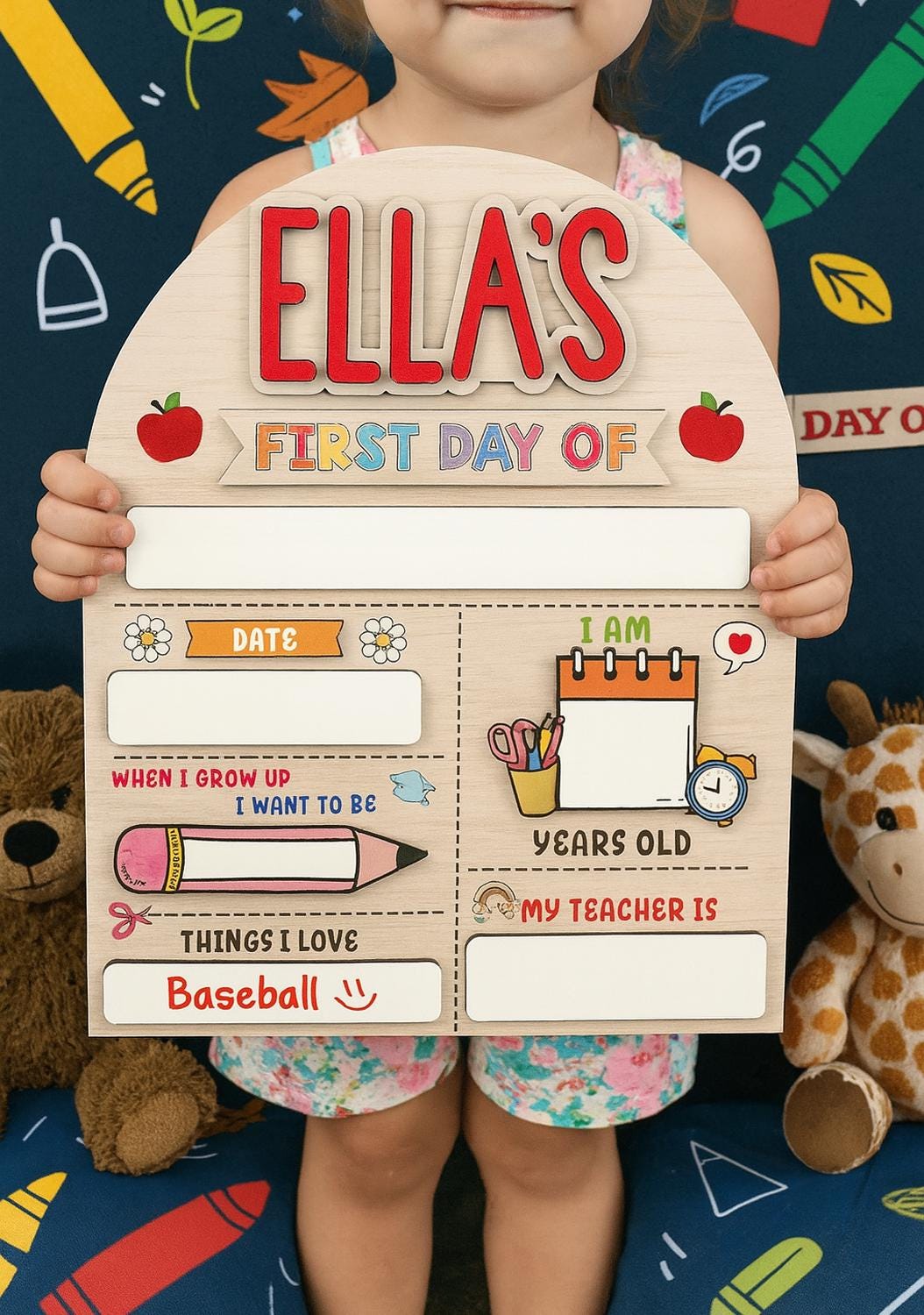 Personalized First Day School Sign, Back to School Sign, Kindergarten 1st Day of School Sign, First Day School Wooden School Board