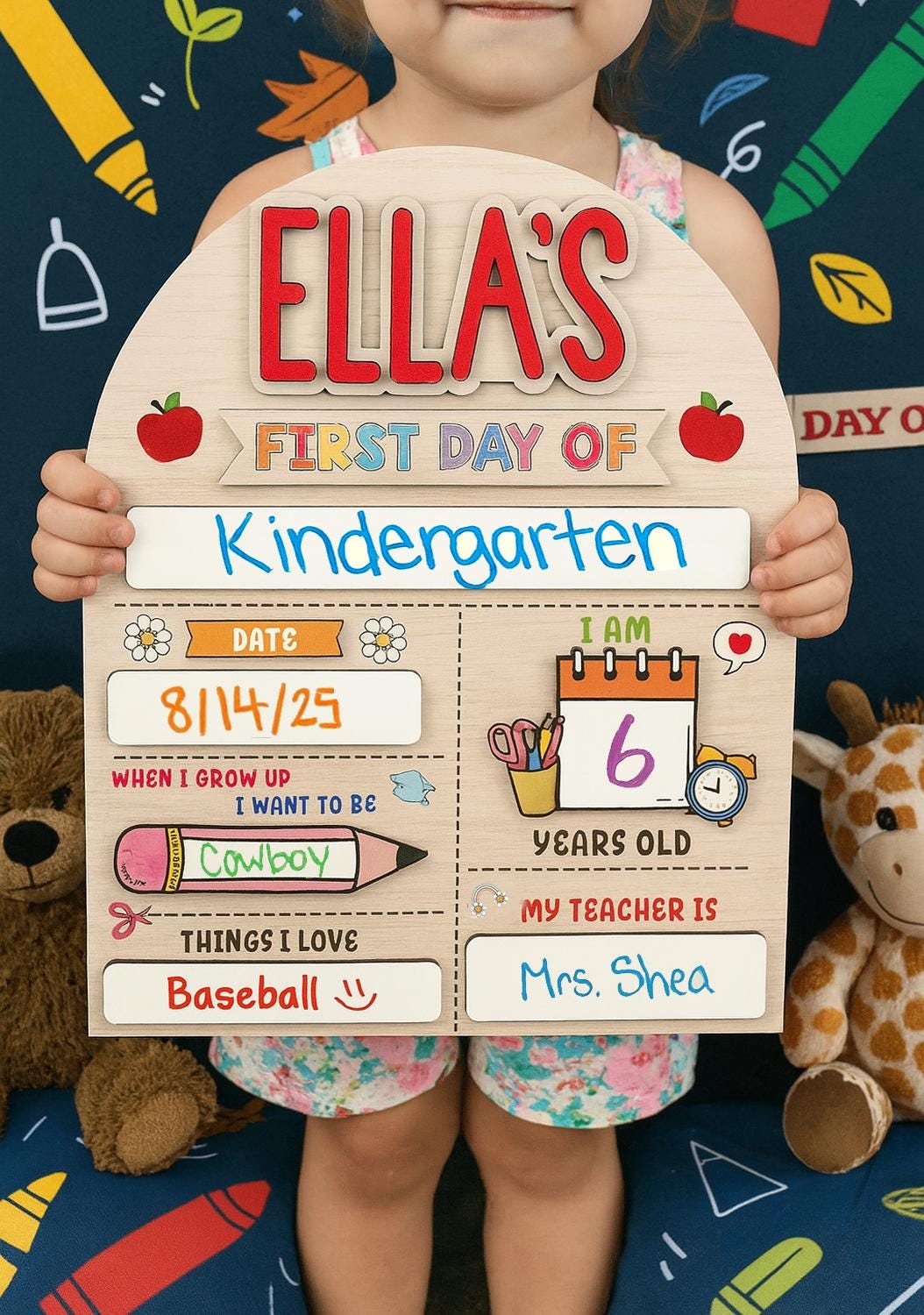 Personalized First Day School Sign, Back to School Sign, Kindergarten 1st Day of School Sign, First Day School Wooden School Board