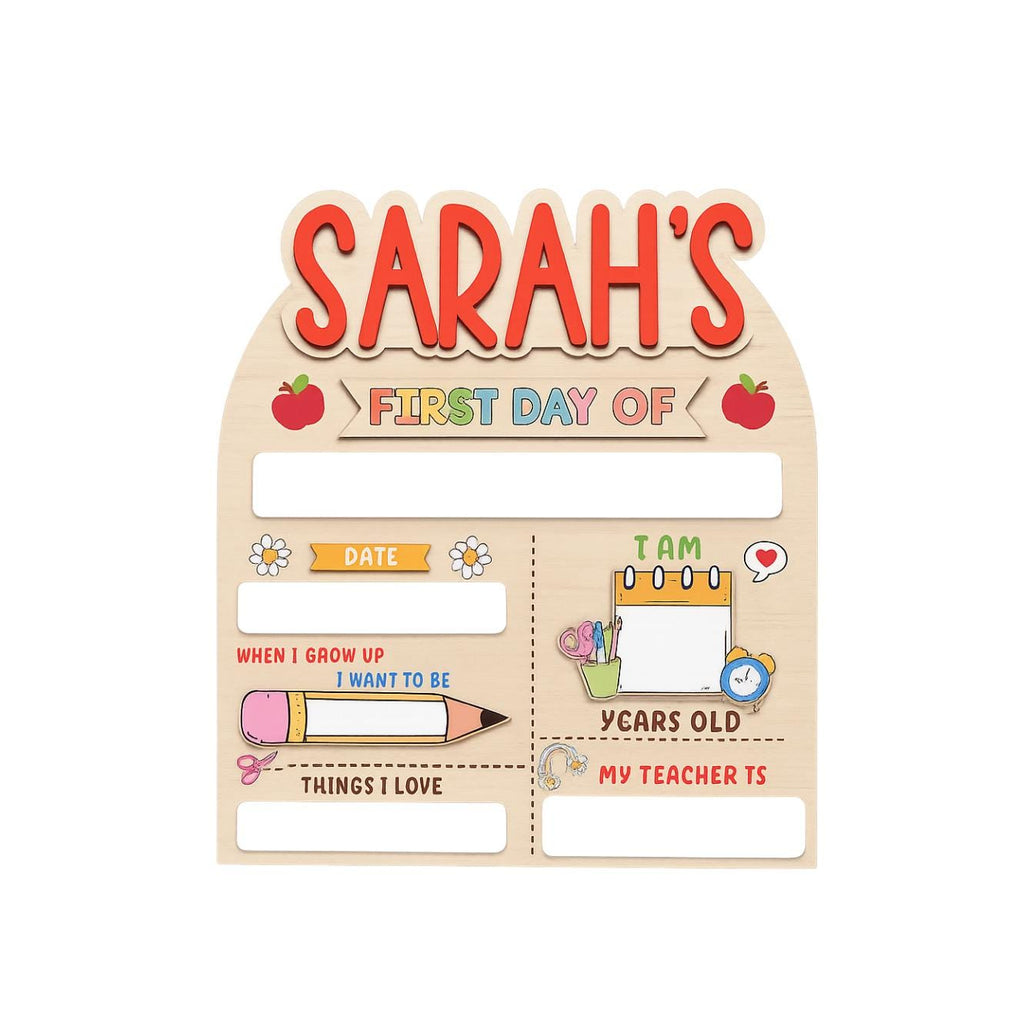 Personalized Wooden First Day of School Sign – Custom Reusable Photo Prop with Name, Age,Teacher, Date & More – Back to School Board for Kid