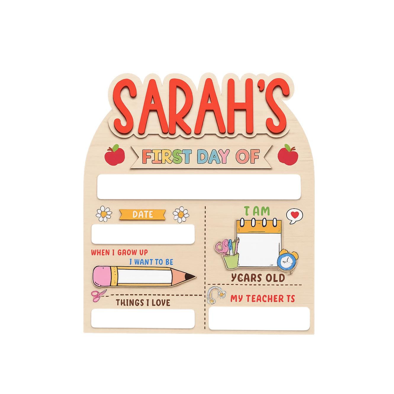 Personalized Wooden First Day of School Sign – Custom Reusable Photo Prop with Name, Age,Teacher, Date & More – Back to School Board for Kid