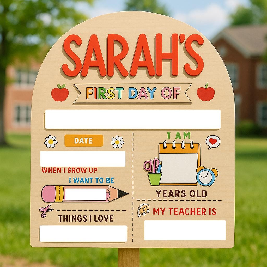 Personalized Wooden First Day of School Sign – Custom Reusable Photo Prop with Name, Age,Teacher, Date & More – Back to School Board for Kid