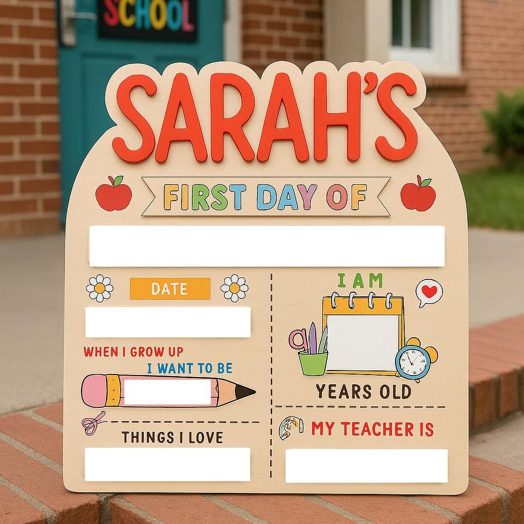 Personalized Wooden First Day of School Sign – Custom Reusable Photo Prop with Name, Age,Teacher, Date & More – Back to School Board for Kid