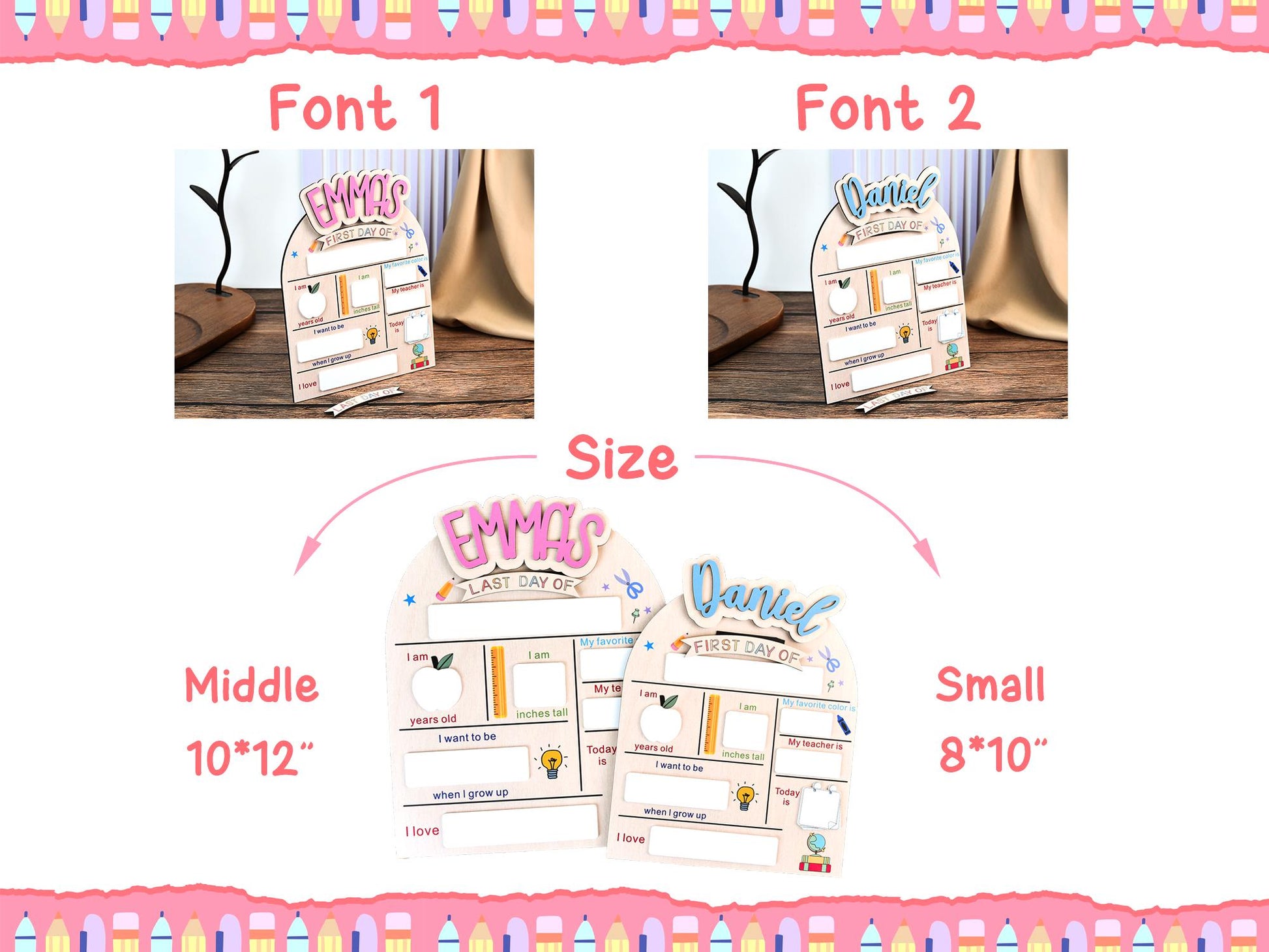 Custom First & Last Day School Sign,Back to School Sign,Kindergarten 1st Day of School Sign,First Day Wooden School Board,School Photo Prop