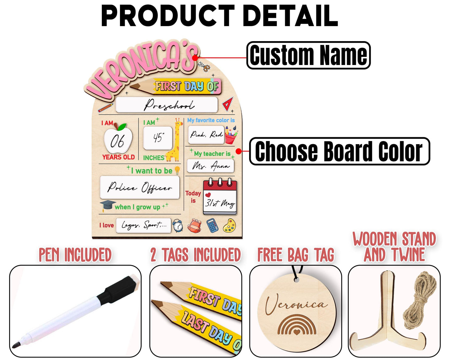Custom First And Last Day School Sign,Back to School Board,Interchangable,First Day of School,Dry Erase,Reusable,Preschool Prop,Kid Gift