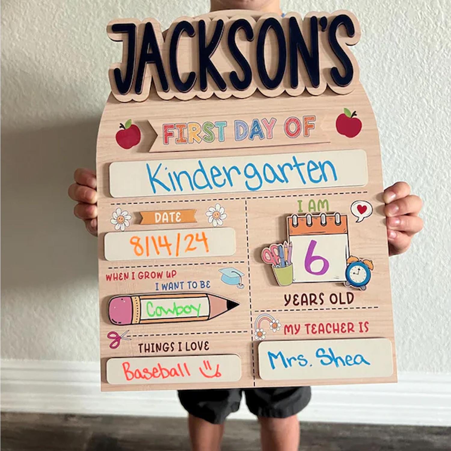 Personalized First Day School Sign, Back to School Sign, Kindergarten 1st Day of School Sign, First Day School Wooden School Board