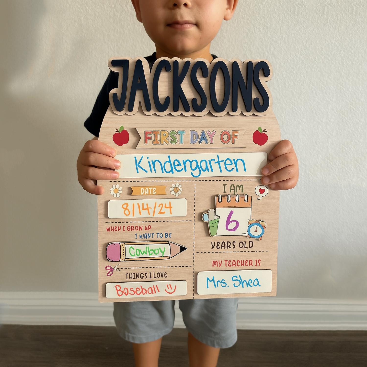 Personalized First Day School Sign, Back to School Sign, Kindergarten 1st Day of School Sign, First Day School Wooden School Board