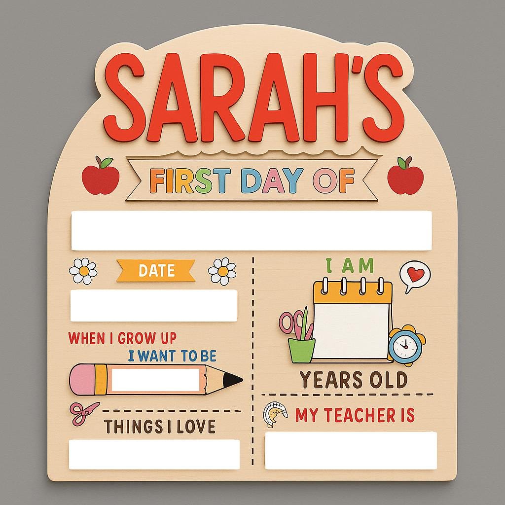 Personalized Wooden First Day of School Sign – Custom Reusable Photo Prop with Name, Age,Teacher, Date & More – Back to School Board for Kid
