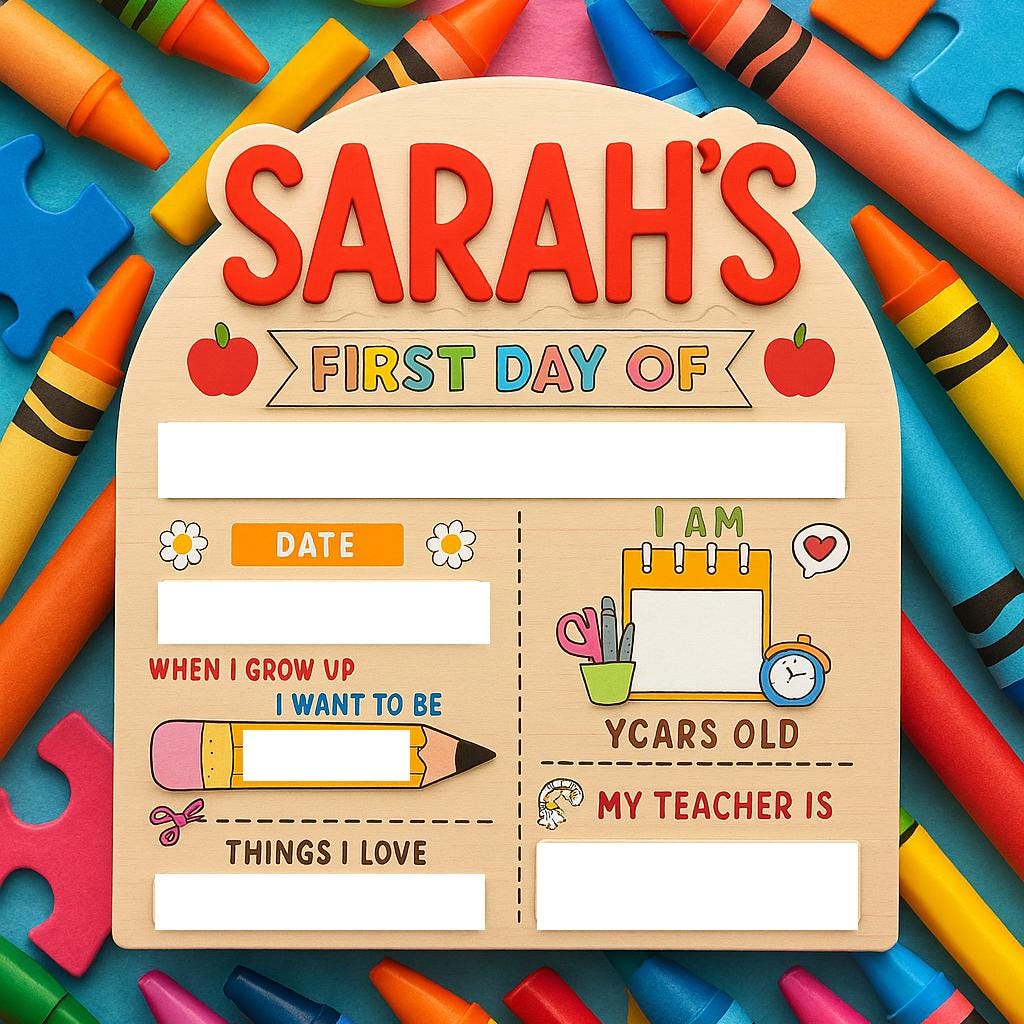 Personalized Wooden First Day of School Sign – Custom Reusable Photo Prop with Name, Age,Teacher, Date & More – Back to School Board for Kid