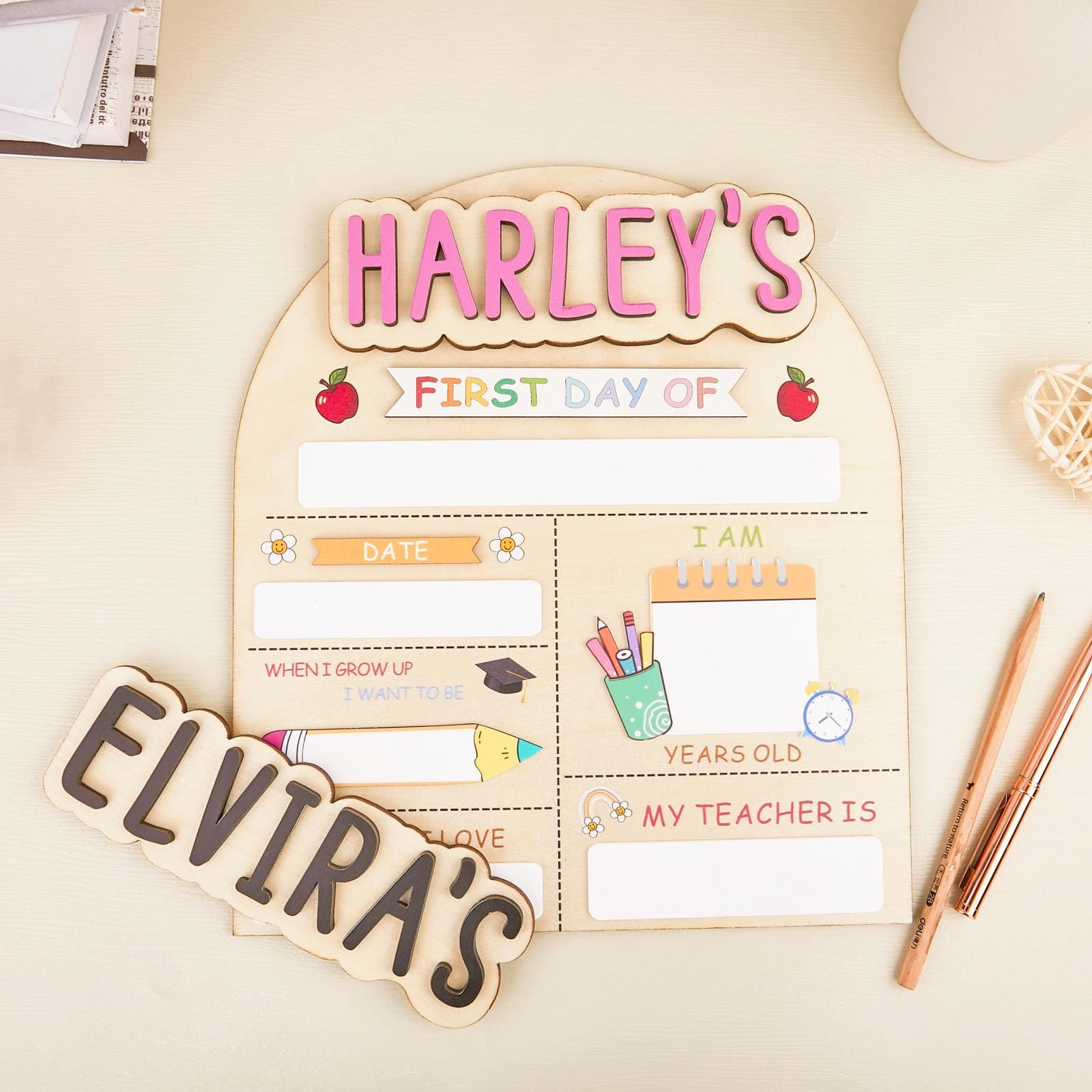 Personalized First Day School Sign, Custom First And Last Day Of School Sign, Reusable Back to School Sign For Photos, Photo Prop