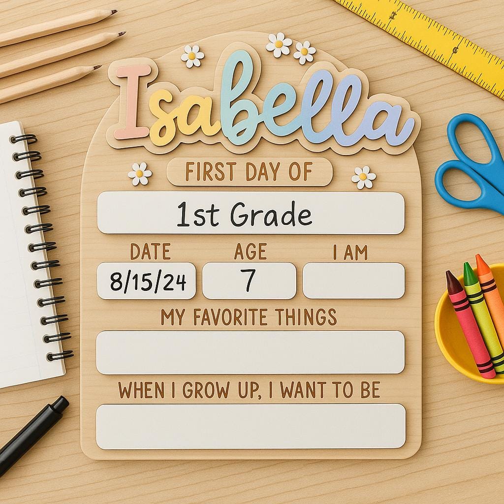 Personalized Wooden First Day of School Sign for Girls Customized Pastel Name Board Back to School Gift Reusable Photo Prop for Kids Memory