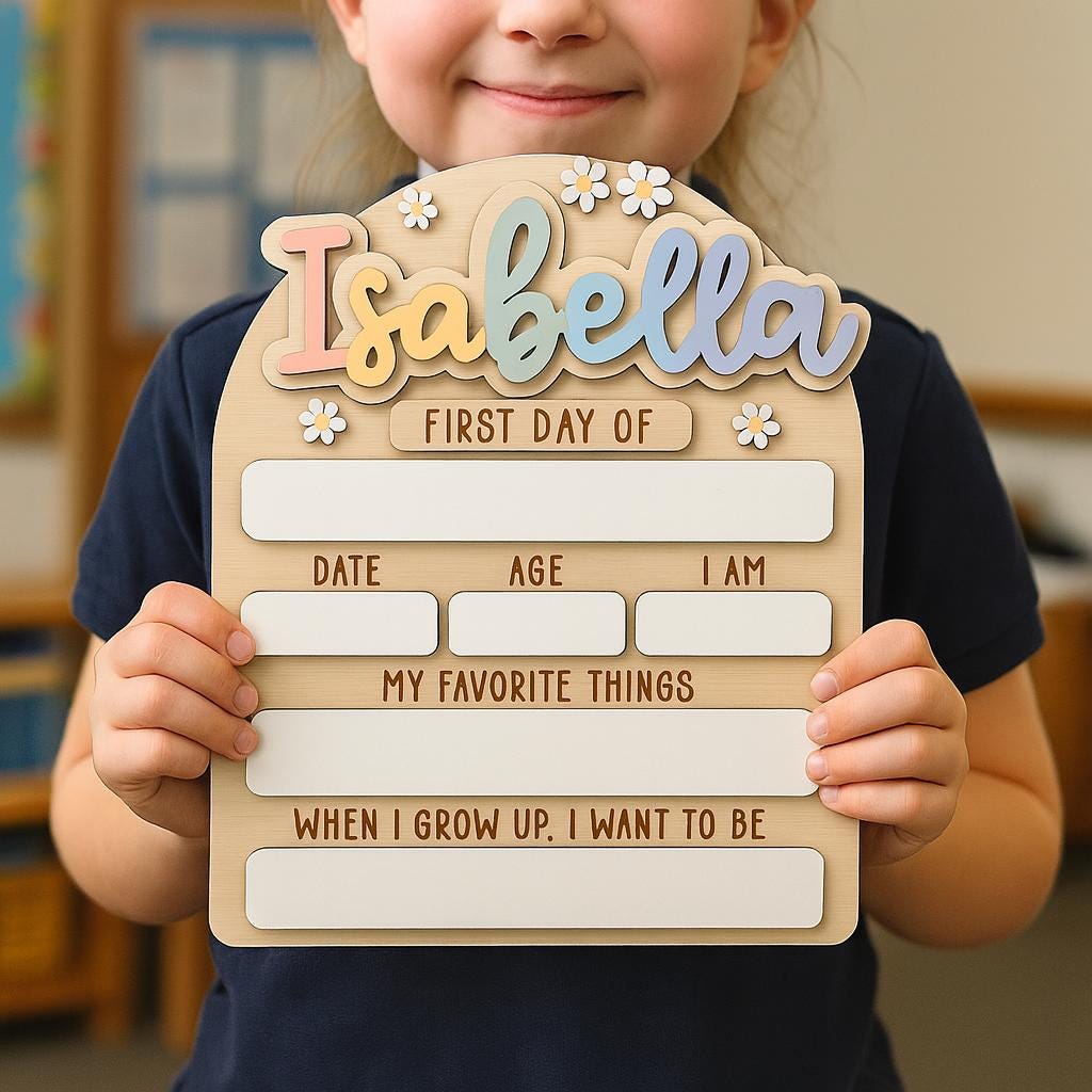 Personalized Wooden First Day of School Sign for Girls Customized Pastel Name Board Back to School Gift Reusable Photo Prop for Kids Memory
